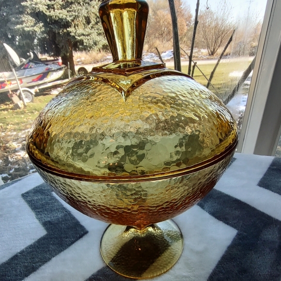 Accents Vintage Glass Amber Footed Candy Dish With Lid Poshmark